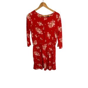 H&M DIVIDED Red Floral Print Short Long Sleeve Dress 10